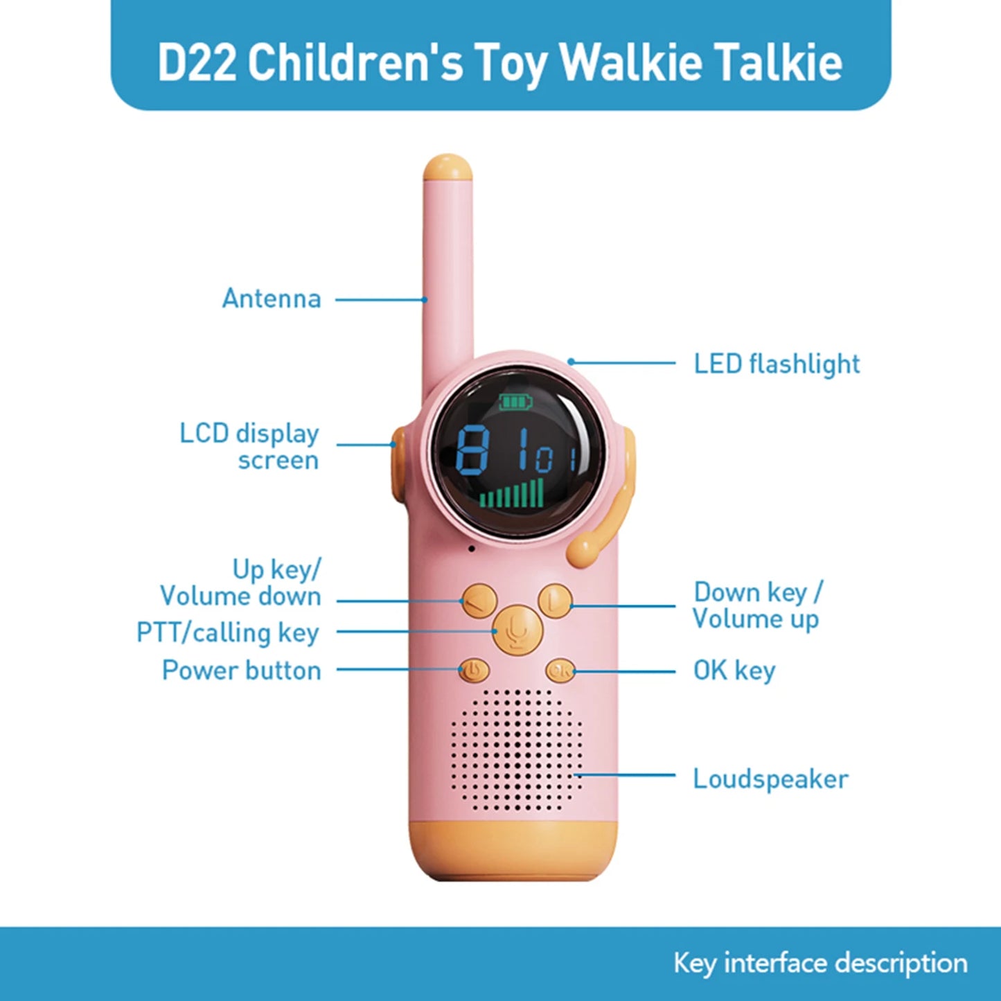 Rechargeable walkie talkie for children