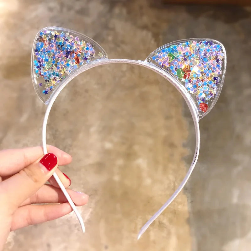 Girls cute shining sequin cat ears hairbands sweet hair