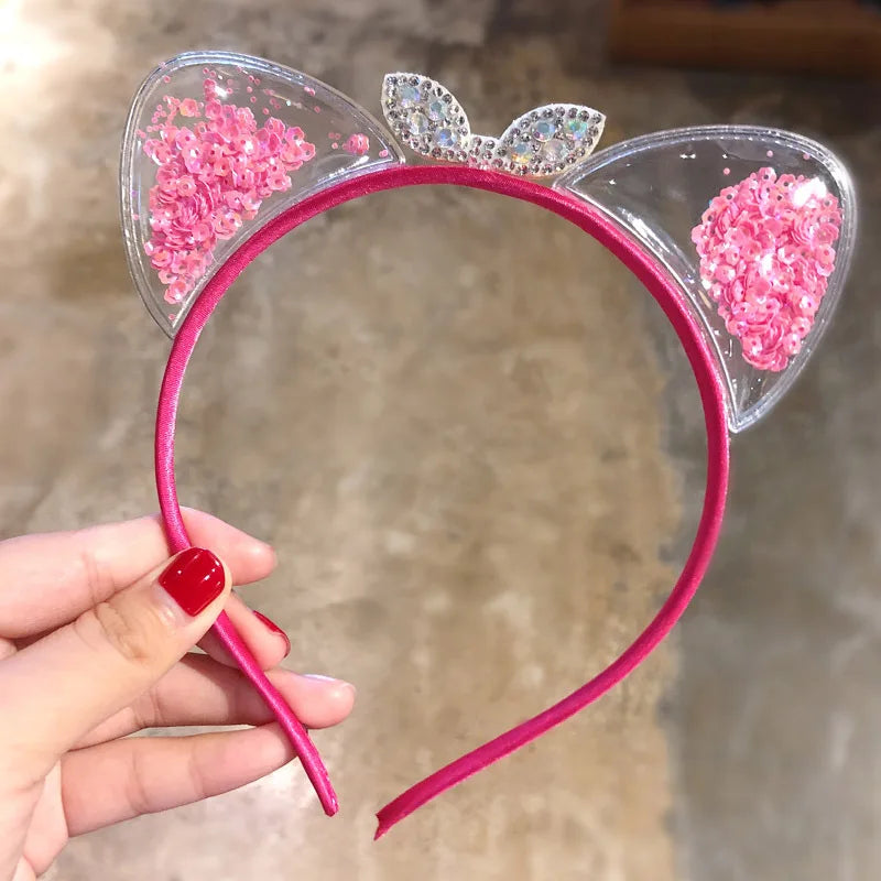 Girls cute shining sequin cat ears hairbands sweet hair