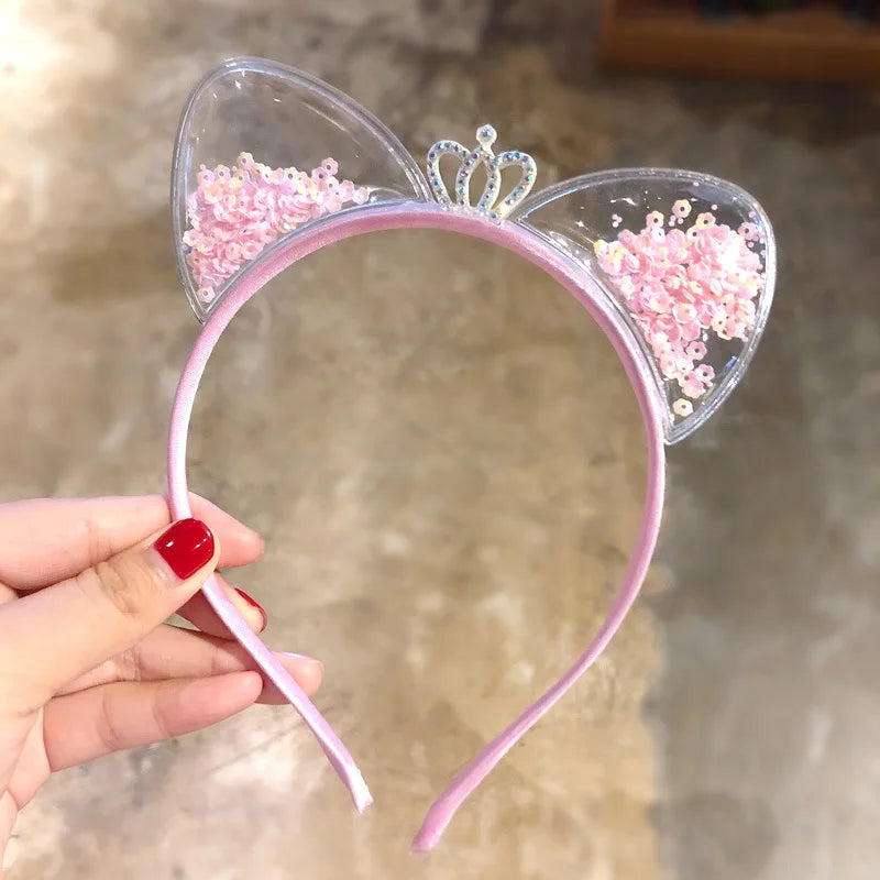 Girls cute shining sequin cat ears hairbands sweet hair
