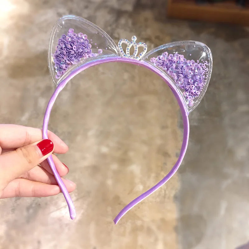 Girls cute shining sequin cat ears hairbands sweet hair
