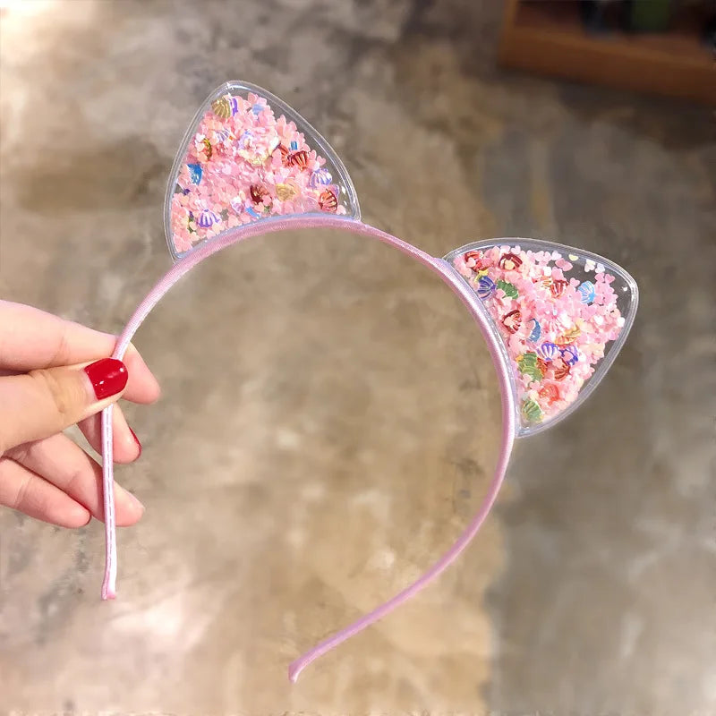 Girls cute shining sequin cat ears hairbands sweet hair