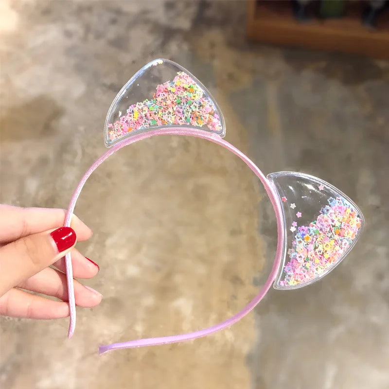Girls cute shining sequin cat ears hairbands sweet hair