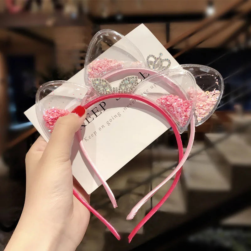 Girls cute shining sequin cat ears hairbands sweet hair