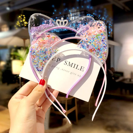 Girls cute shining sequin cat ears hairbands sweet hair