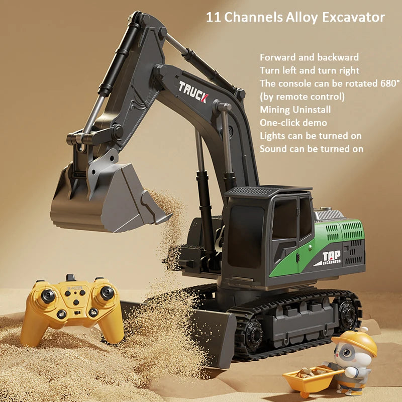 Remote Control Excavator Toy Car with Lights Sound Effect Electric