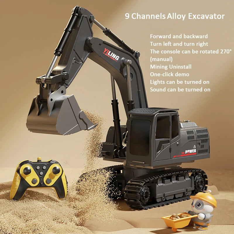 Remote Control Excavator Toy Car with Lights Sound Effect Electric