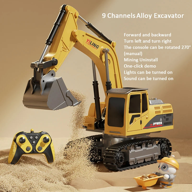 Remote Control Excavator Toy Car with Lights Sound Effect Electric