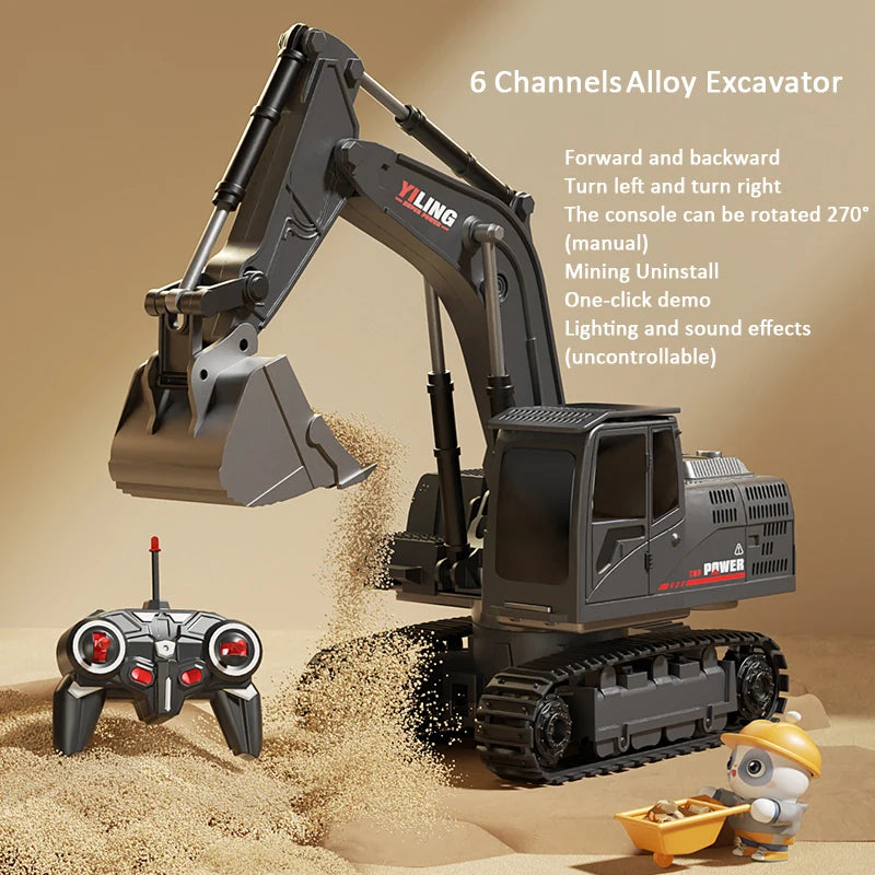 Remote Control Excavator Toy Car with Lights Sound Effect Electric